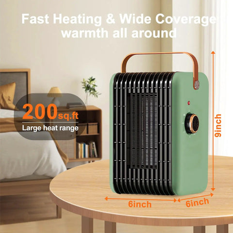 1500W Portable Indoor Space Heater With PTC Quick Heat 110V Electric Heater placed on a table in a bedroom setting