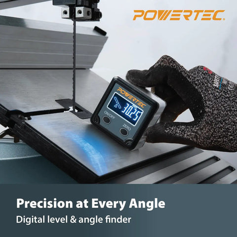 Rock Solid Digital Angle Gauge For Woodworking And Table Saws handheld protractor with digital display on table saw.