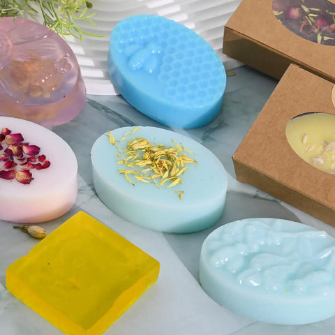 Assorted colorful soaps from All In One Soap Making Kit For Adults And Teens With Shea Butter Glycerin Melt And Pour Bases Two Molds