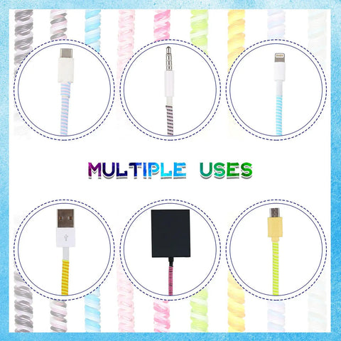 No Chew Spiral Cable Protectors For Pets 43.3 Inch Cord Guards, display of cables in bright colors for multiple uses.