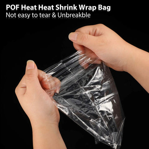 Hands demonstrating the flexibility of Straight Fire 100 Pack Heavy Duty Heat Shrink Wrap Bags 10 X 14 Inches Crystal Clear Odorless POF Film.