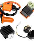 GY6 Ignition Coil CDI Box Starter Solenoid Relay Kit For 150cc 50cc 125cc Tao Tao Roketa Go Kart ATV Scooters With Voltage Regulator Rectifier Orange