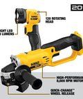20V Max Cordless Tool Combo Kit angle grinder with LED light, 120° rotating head, and 8,000 RPM motor
