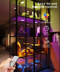 Rechargeable Motion Sensor Puck Lights 4 Pack RGB Under Cabinet Lighting With Remote illuminating a showcase display.