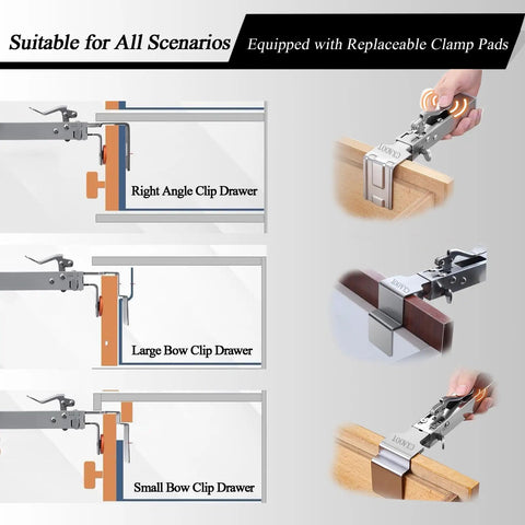 Right angle and bow drawer clamps for cabinets, drawer front installation clamps for cabinets face frame clamps kit with pencil