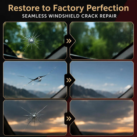Hella Reliable Nano Glass Repair Fluid Windshield Fix Kit For Quick Invisible Patching Of Car Chips And Star Shaped Cracks Fast Emergency Auto Mirror Window Restoration Tool showing before and after windshield repairs.