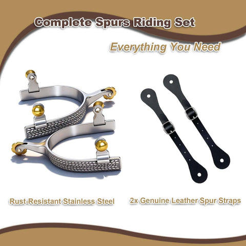Gentle Roller Spurs With Wheat Engraving And Leather Straps, Stainless Steel English Western Riding Spurs For Men And Women, Safe Cues For Training And Dressage, Trainer Approved Equestrian Gear