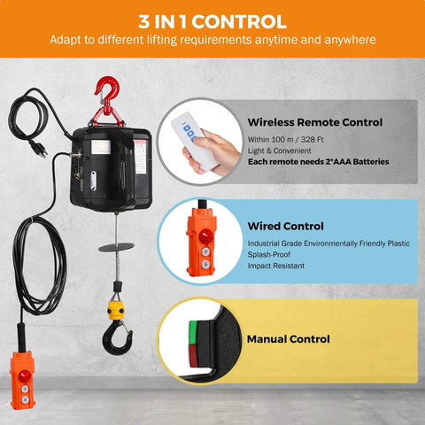 Beefy Portable Electric Hoist With 3 In 1 Control And Copper Motor, Wireless Remote And Wired Control, Lifts Up To 1543 Lbs For Quick Easy Garage Lifts.