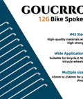 Bike Spokes 12G 2.5mm Steel Set In Silver For Electric Bicycles E Bike And Tricycles Includes Nipples 38 Pieces Lengths 45mm To 254mm High Strength 45 Steel Spokes For Durable Rides displayed on blue background with text highlighting features.