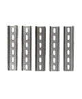 5 Piece DIN Rail Slotted Zinc Plated Steel Mounting Rails RoHS Compliant 35mm Wide 7.5mm High 6 Inch Length Built Tough For Electrical Panels And Heavy Duty Panel Mounts, five rails