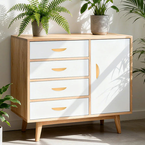 Wooden cabinet with 4 Pack Brushed Gold Crescent Cabinet Pulls with 5.79 Inch Overall Length and 3.75 Inch Hole Centers