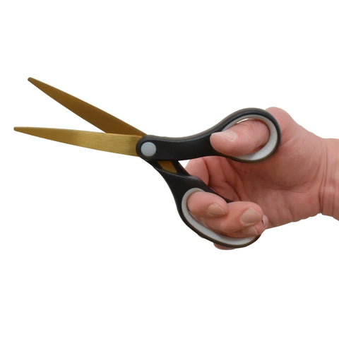 8 Inch Titanium Bonded Scissors Tough As Nails Heavy Duty For Office And Home Set Black And Gold Two Pack Cut Tape Fasteners And Everyday Projects With Comfortable Ergonomic Handles, held open