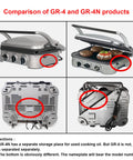 Comparison of GR-4 and GR-4N countertop grills showing features and design differences.