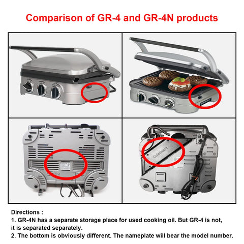 Comparison of GR-4 and GR-4N countertop grills showing features and design differences.