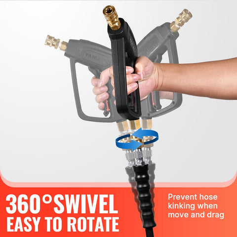 Beefy Long Pressure Washer Gun And Hose Kit With Fifty Foot Rubber Steel Braided Hose Three Eighths Inch Quick Connect M22 Adapters