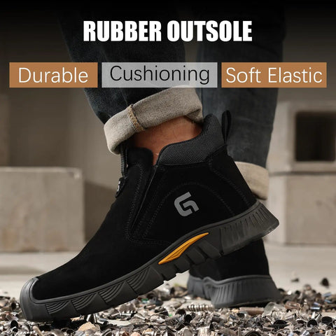 Black Mid Cut Welding Boots For Men With Steel Toe Slip On Work Shoes Built Tough For Welders Indestructible Safety Boots