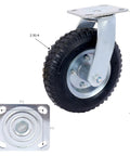 8 Inch Pneumatic Caster Wheels Set Of 4 Swivel And Rigid Heavy Duty for workbench cart, showing a sturdy wheel and mounting plate.