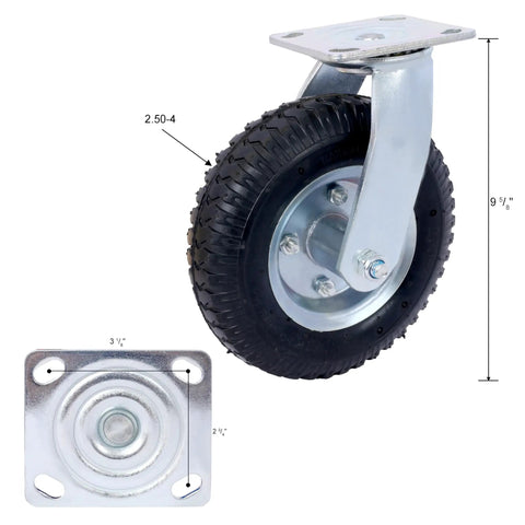 8 Inch Pneumatic Caster Wheels Set Of 4 Swivel And Rigid Heavy Duty for workbench cart, showing a sturdy wheel and mounting plate.