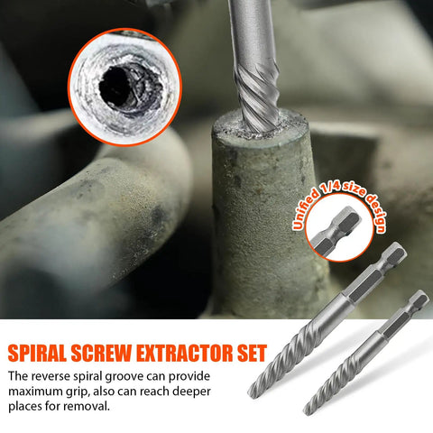 Close-up of spiral screw extractor from 11 Pcs Left Hand Screw Extractor Set With Quick Adapter, Bolt And Nut Remover Kit for damaged bolts.