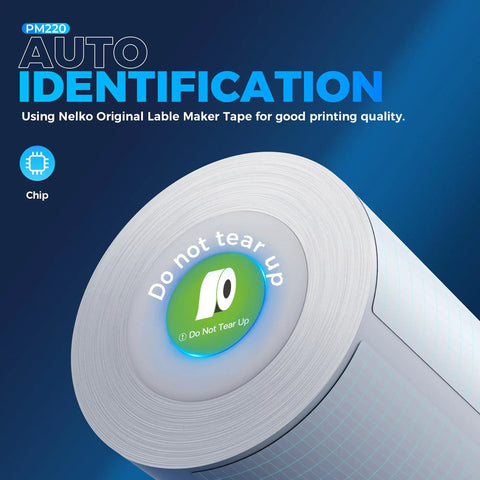 Close-up of Label Printer PM220 Bluetooth Portable Thermal Printer roll with 'Do not tear up' text, white tape.