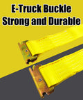 Close-up of yellow E-Track buckle on 4 Pack 2 Inch Wide 20 Foot E Track Ratchet Straps Heavy Duty Cargo Tie Downs