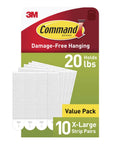 Command Brand Damage-Free Hanging strips, 20 lbs, white adhesive, value pack of 10 large strip pairs