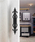 Top Shelf Garage Door Hardware Kit With Heavy Duty Handles And Smart Hinges for kitchen door with ornate black handle.