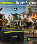 Firefighters in front of house with Stash Ready Large Fireproof Document Bag 24 By 12 By 12 Inches Waterproof Safe For Cash