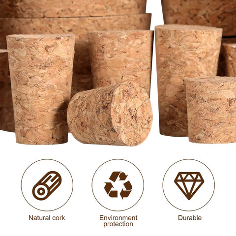 Assorted Tapered Cork Stoppers Set, 25 Pieces, Five Sizes From 17Mm To 63Mm, Natural Wood Wine Bottle Plugs For Small Jars