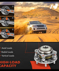 Two Front Wheel Bearing And Hub Assembly Set 6 Lug For Toyota Tacoma 2005 2015 2016 2023 4Runner 2003 2023 FJ Cruiser 2007 2014 Heavy Duty Beefy Front Hubs And Bearings For RWD And 4WD Trucks showcasing high-load capacity with axial, radial, and vertical load support.