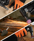 Lightweight One Quarter Inch Air Powered Right Angle Die Grinder Delivers Badass Pneumatic Muscle At Twenty Thousand Rpm in use on wood and metal.