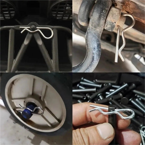 R Shaped Cotter Pins Stainless Steel Hairpin Clips Assortment Kit for Trailer Hitch Lawn Mower Automotive Projects in use