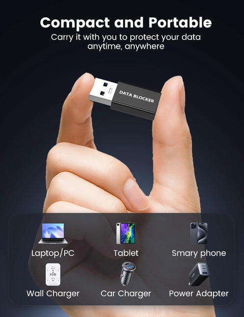 5 Pack Usb Data Blocker Adapter Usba To Usba Charge Only Security Dongle Stops Juice Jacking in a person's hand.