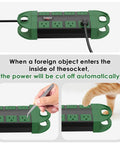 Weatherproof Outdoor Power Strip With Eight Outlets IPX6 Waterproof Extension Cord with safety features, green.
