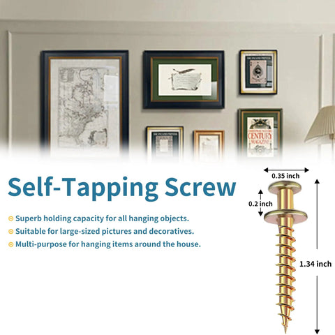 15 Piece Heavy Duty Picture Hangers With Double Headed Screws Rock Solid Drywall And Wood Wall Hooks 100 Lb Capacity Self-tapping screw for artwork frames.