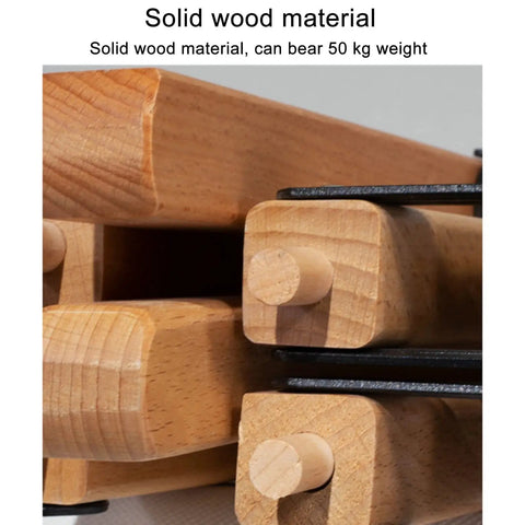 Close-up of solid wood material and metal connectors of Two Pack Folding Wooden Luggage Stand For Hotel Rooms, Collapsible Luggage Rack.