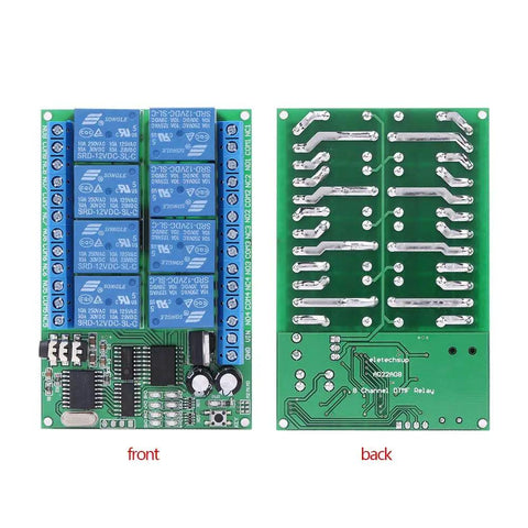 Eight Channel DTMF Relay Module For Phone Voice Control 12V DC Remote Switch Kit front and back view showcasing components