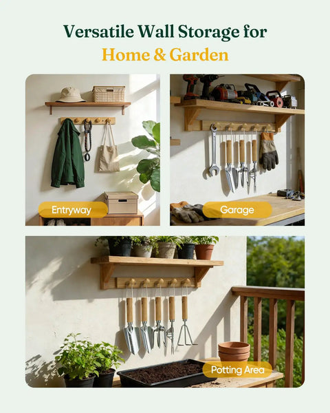 Wood Wall Hook Organizer Garden Tool Set 6-Piece With 5 Dope Wooden Hooks For Wall Mount Rust Proof Outdoor Garden Tools