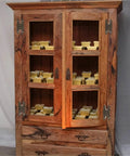 Wooden cabinet with set of four three and a half inch bronze antique H hinges for cabinets and doors flat flush mount