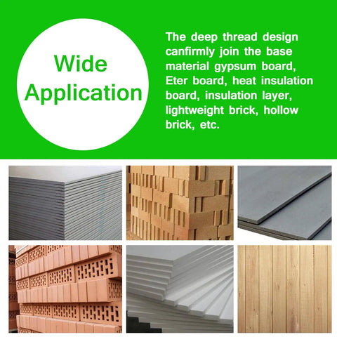 Illustration showing uses of Self Drilling Drywall Anchors Kit With Zinc Screws on gypsum board and bricks.