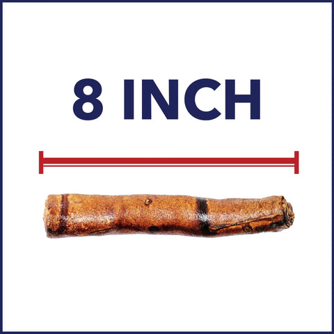 8 inch USA-made thick beefhide roll from All American Beefhide Rolls For Dogs Chew Treats Made In USA Beef Flavor 8 Inch Thick Rolls 15 Count Pack