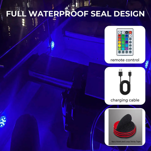 Rechargeable Boat Lights With USB Charging, Dope Color RGB LED Interior Deck Lights For Boats Like Pontoon, Remote