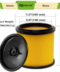 Two Pack Standard Cartridge Filter Replacement For VCFS Fits 5 To 16 Gallon Wet Dry Vacuums And VBV1210 size dimensions shown