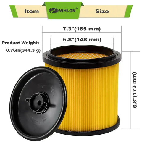 Two Pack Standard Cartridge Filter Replacement For VCFS Fits 5 To 16 Gallon Wet Dry Vacuums And VBV1210 size dimensions shown