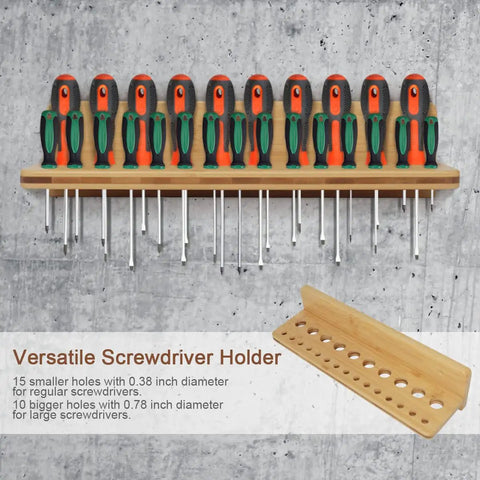 Must Have Wall Mount Screwdriver Rack And Pliers Holder Set Bamboo Tool Organizer showing 10 screwdriver holes