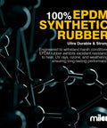 Molecular structure representing 100% EPDM synthetic rubber, highlighting durability and resistance to heat, UV, and ozone.