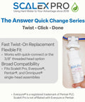 10 Inch Slim Line Drop In Water Filter With Catalytic Carbon Salt Free Scale Preventer Banishes Chlorine And Chloramines Protecting Coffee Espresso And Ice Equipment With No Sweat Daily Filtration, showing twist-on installation.
