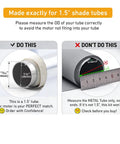 Diagram showing correct and incorrect measurements for 1.5 inch roller shades in Solar Powered Battery Motor Kit For DIY Motorized Blinds And Shades