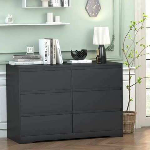 Black Modern 3 Drawer Dresser For Bedroom And Living Room against green wall with decor