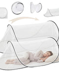 Two Pack Large Pop Up Mosquito Net For Bed 78 X 31 X 22 Inch Portable Foldable Mesh Canopy with sleeping woman